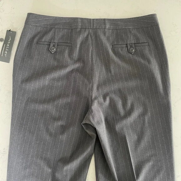 Atelier Straight Leg Poly Blend Washable Striped Pants Grey + White Sz 14 NWT - Picture 7 of 12